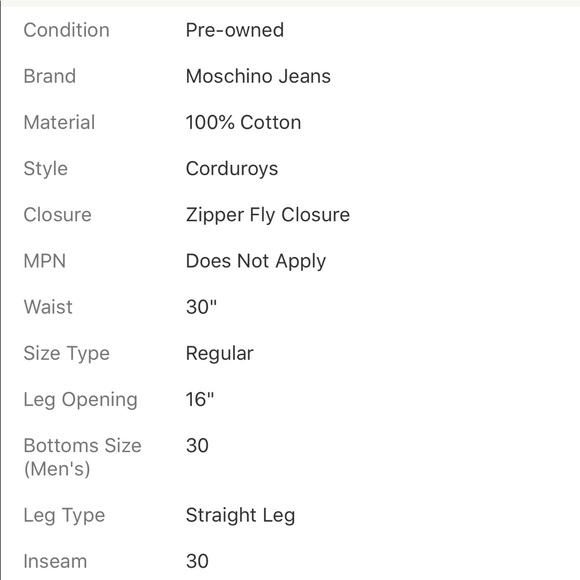 MOSCHINO JEANS BROWN STRAIGHT LEG CORDUROY SZ 30 - Picture 8 of 8